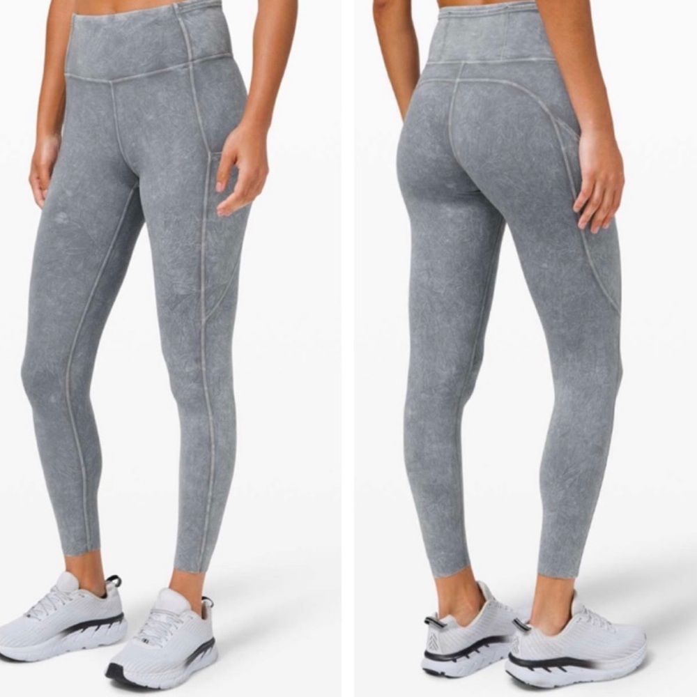 Lululemon Fast and Free High Rise Tights Ice Dye Ice Wash Asphalt Gray